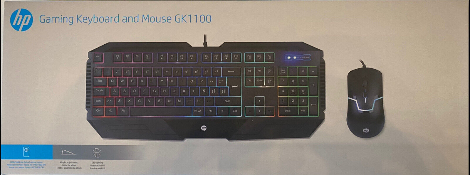 HP Wired Gaming Keyboard And Mouse combo set GK1100 Spanish with Ñ LED backlight