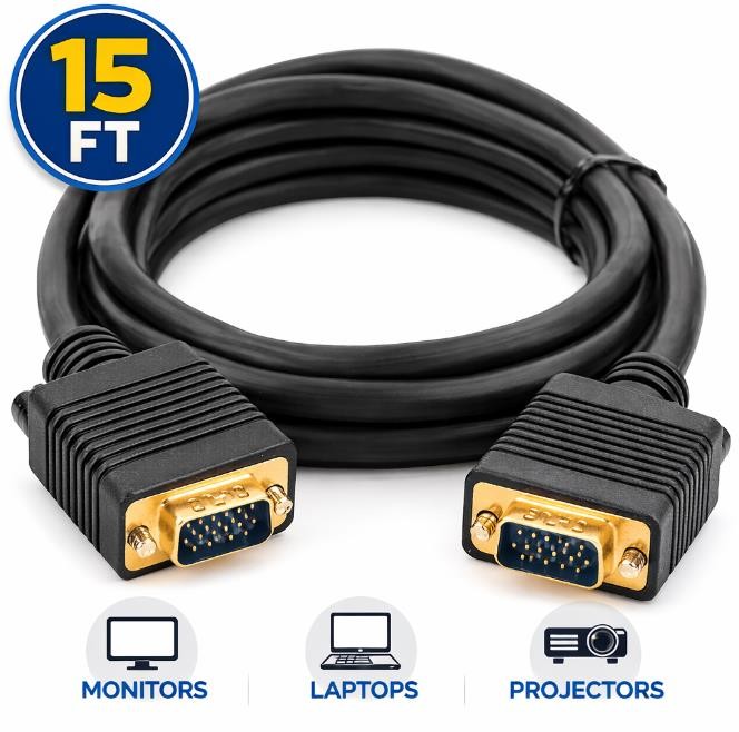 15FT VGA Male to Male Monitor Cable PC Laptop Projector 15 Pin Video Cable