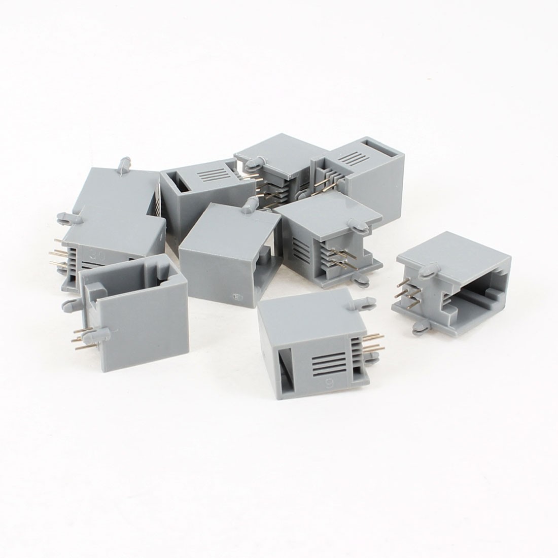 10pcs 90 Degree Push in Type RJ9 4P4C Network PCB Jacks Socket Gray