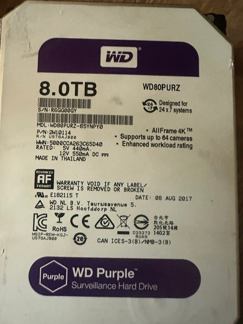 Western Digital  WD80PURZ 8TB WD Purple  Internal Hard Drive - FOR PARTS ONLY