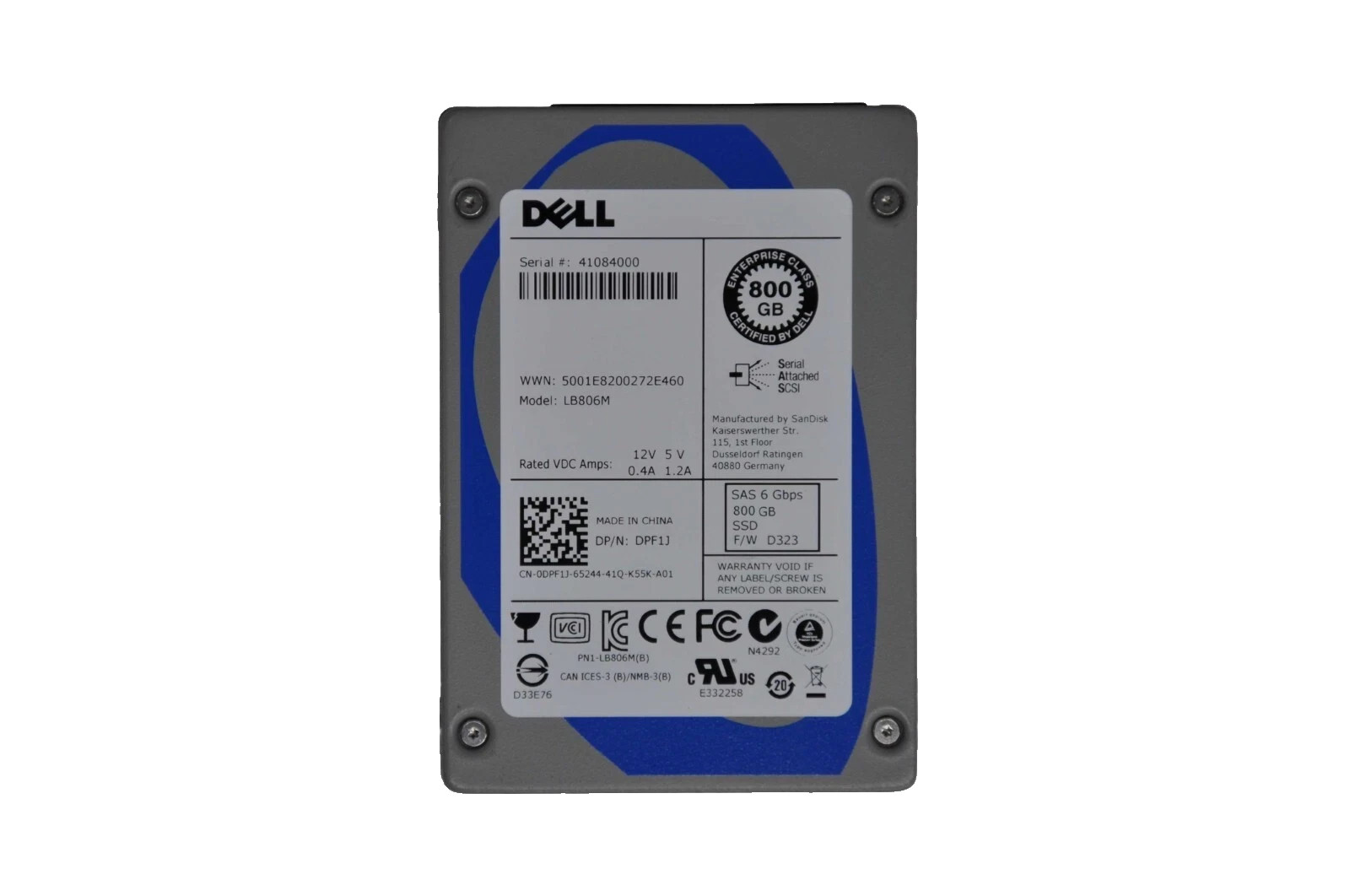 DELL 800GB SERIAL ATTACHED SCSI, 2.5 SDSK E/C SDLB6HM-800G SSD DPF1J