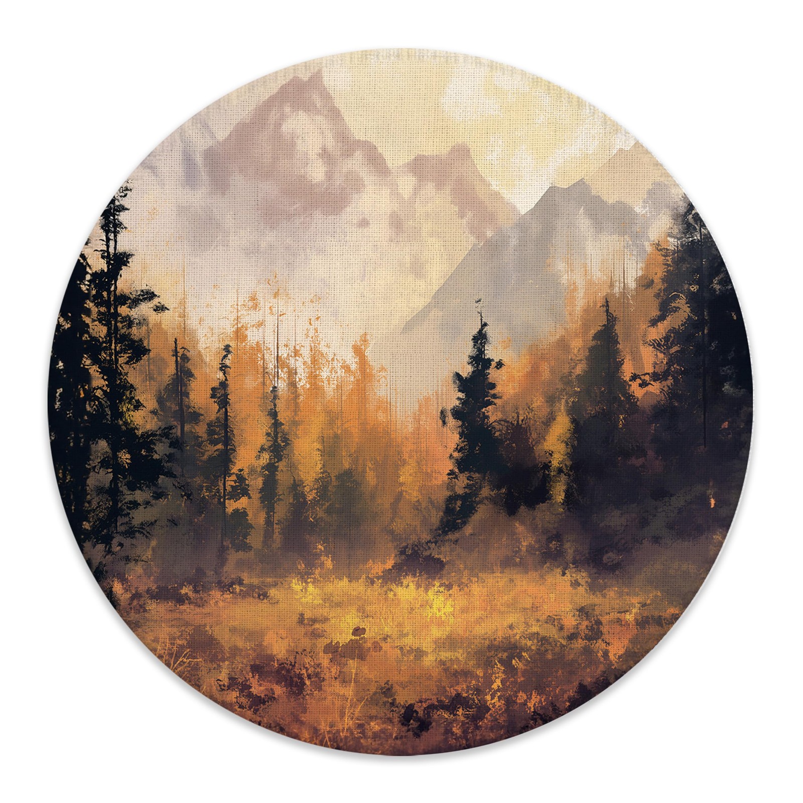 Orange Yellow Forest Landscape Mouse Pad Abstract Fall Mountain 7.9x7.9 Inch