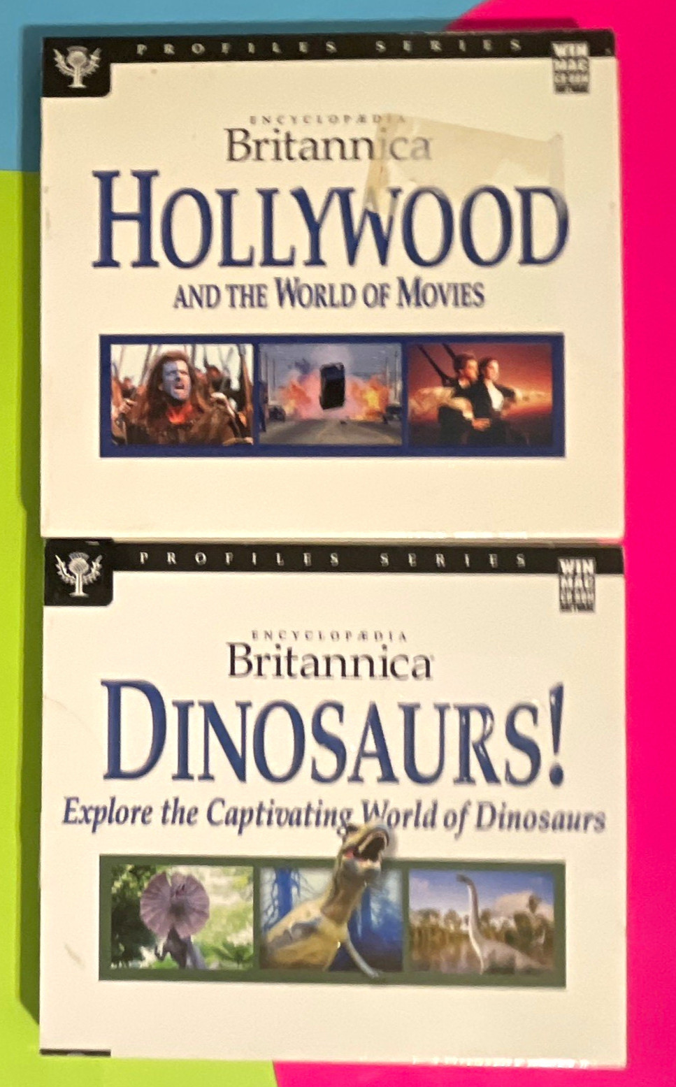 Encyclopaedia Britannica CD-ROM Lot: Hollywood & Movies + Dinosaurs Mac English