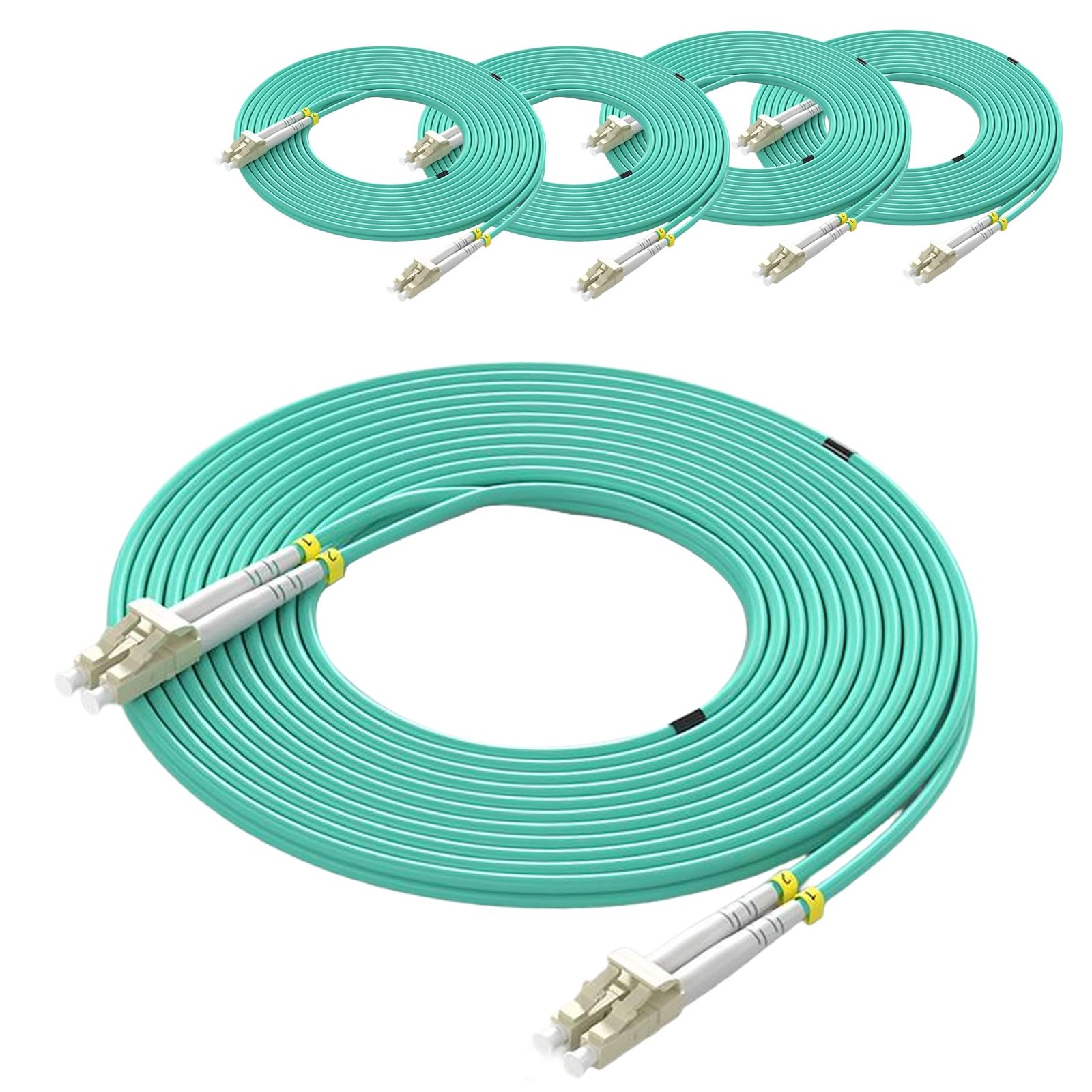 OM3 LC to LC Multimode Duplex Fiber Patch Cable 10GB 5m/16ft 5 Pack