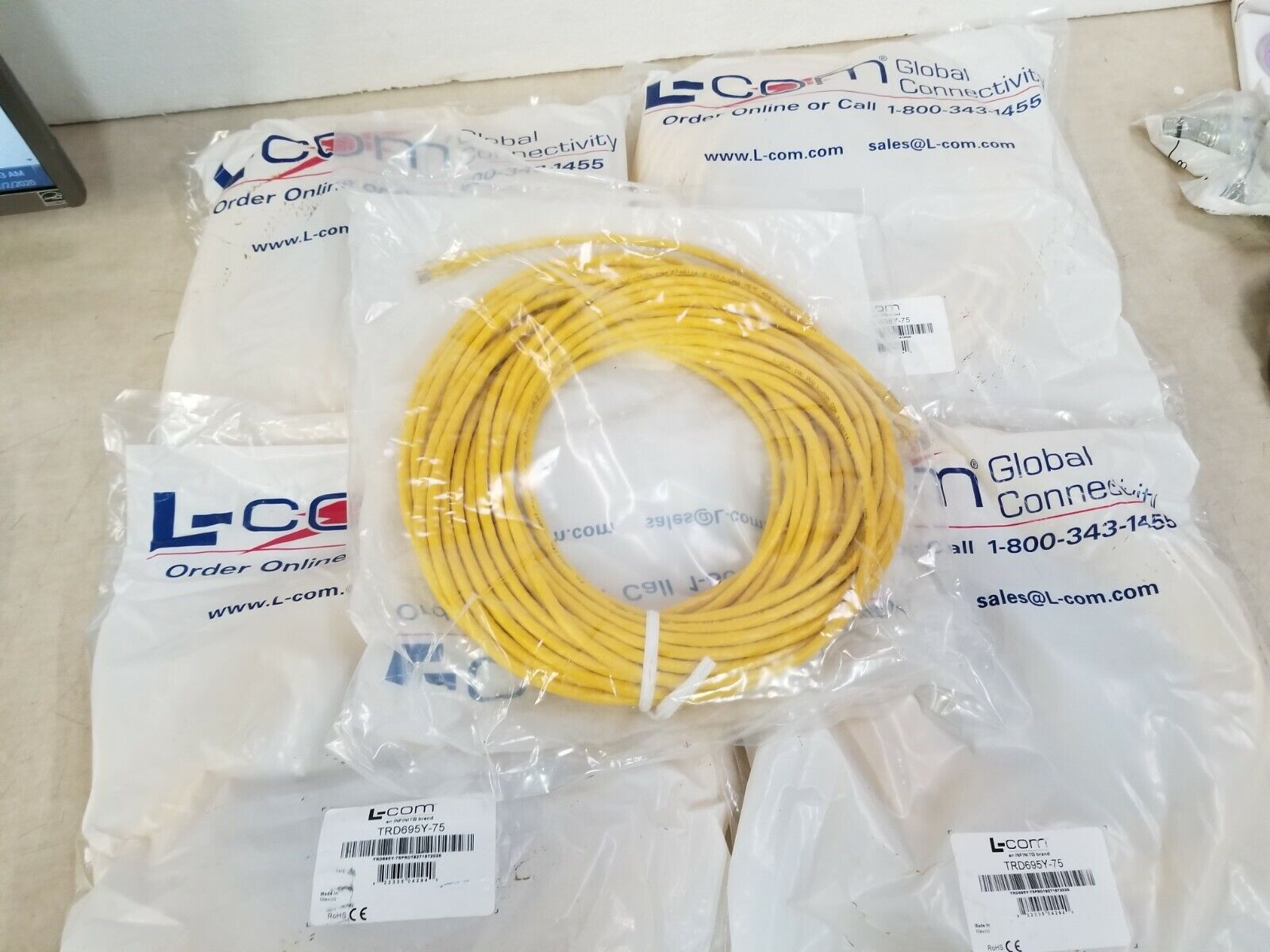 Lot of 5 L-COM Premium CAT6 Cable 75' (TRD695Y-75)