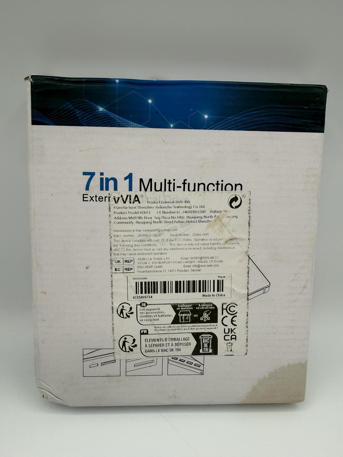 7 In 1 Multi-Function External USB CD DVD RW Optical Drive Hub Black XD013
