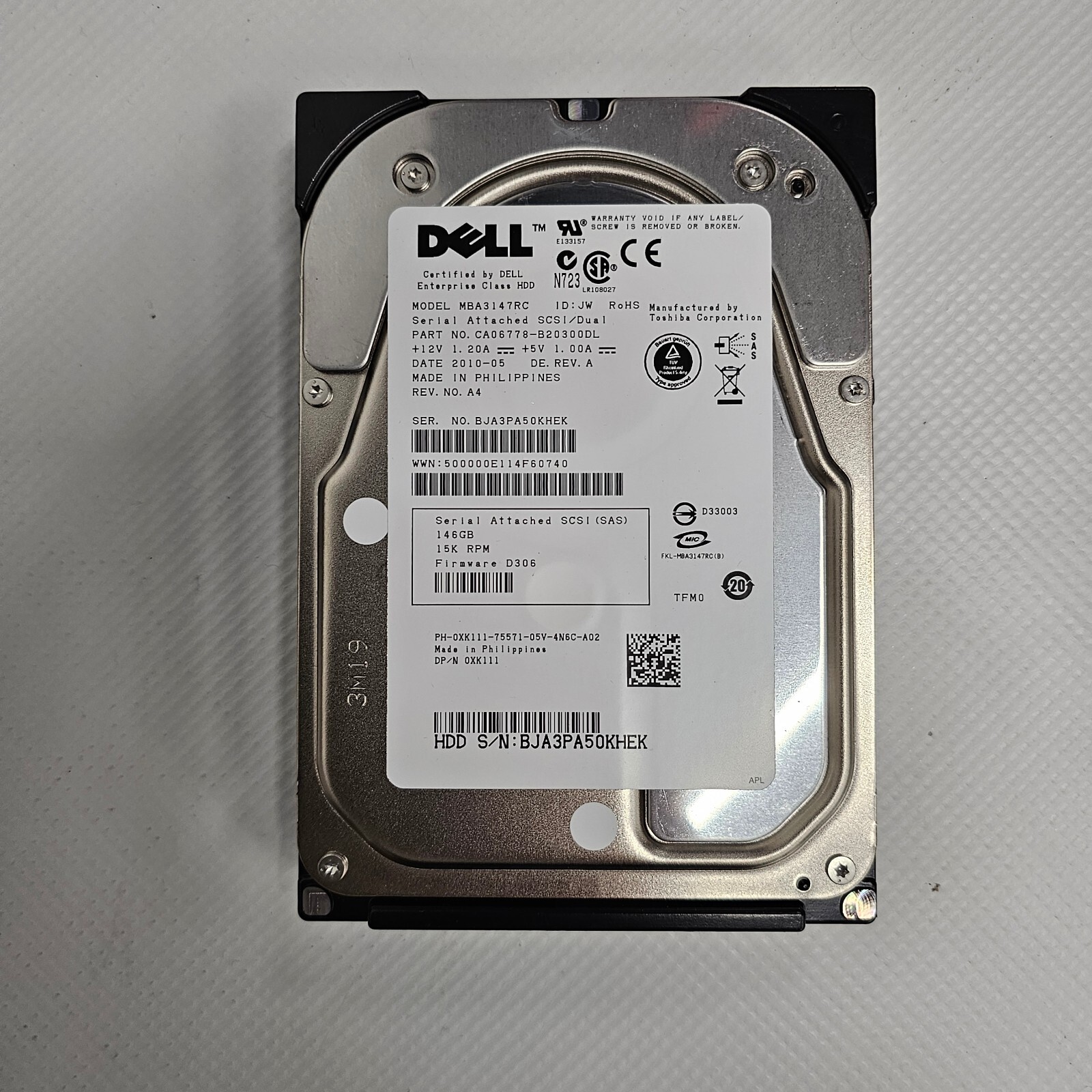 XK111 MBA3147RC FOR Dell 146GB 15K RPM 3Gb/s 3.5" SAS HDD Hard Drive