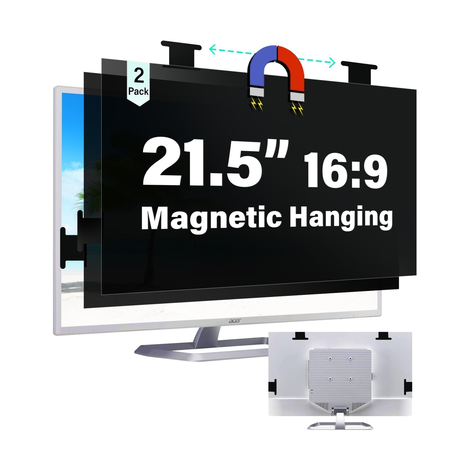 [2 Pack] Magnetic Hanging 21.5 Inch Computer Privacy Screen for 16:9 Aspect R...
