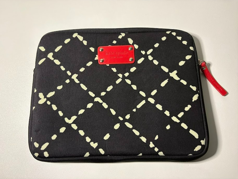 Genuine Authentic Kate Spade iPad Sleeve Case Pouch Black/White 10 1/4” by 8”