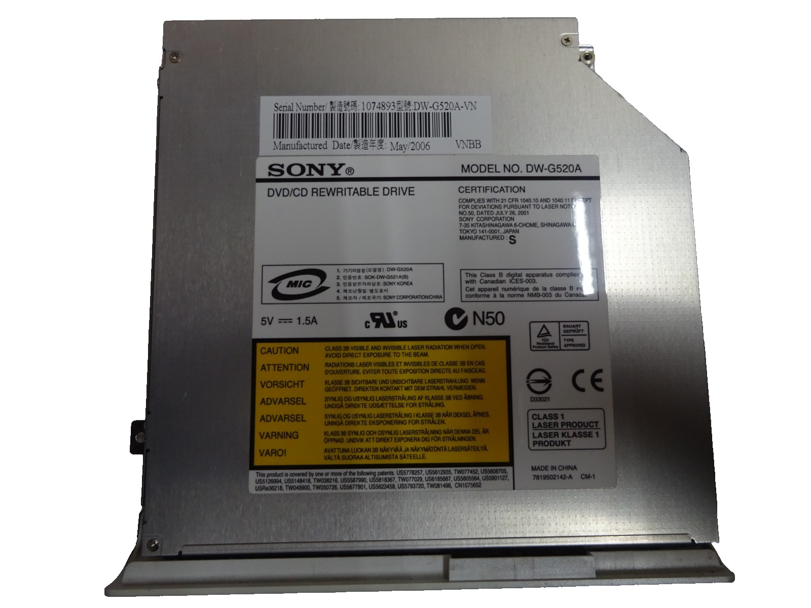 SONY *** DW-G520A *** CD/DVD-RW DRIVE IDE Notebook Drive #NLW941