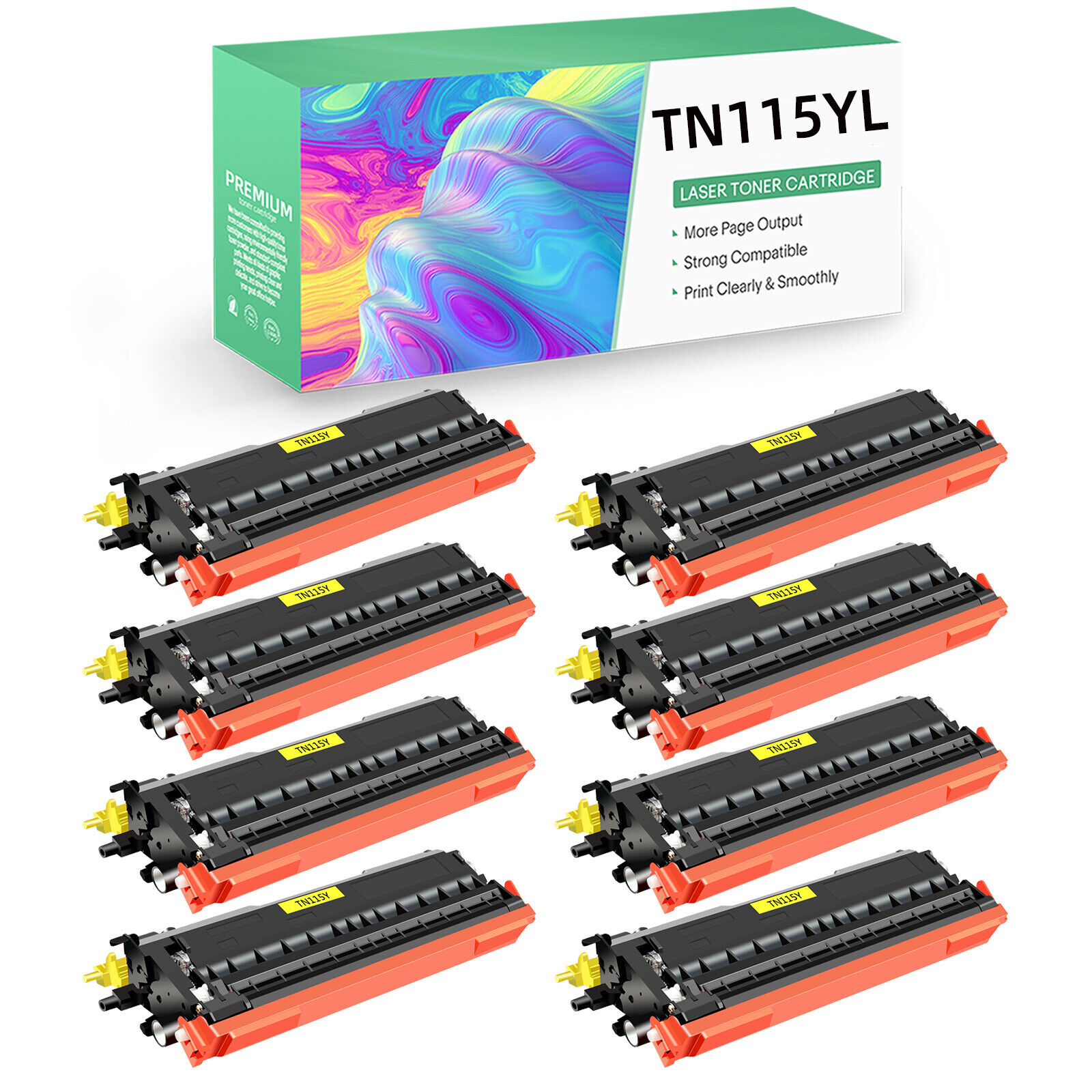 8PK High Yield TN115 Yellow Toner Cartridge Compatible for Brother MFC-9440 9840