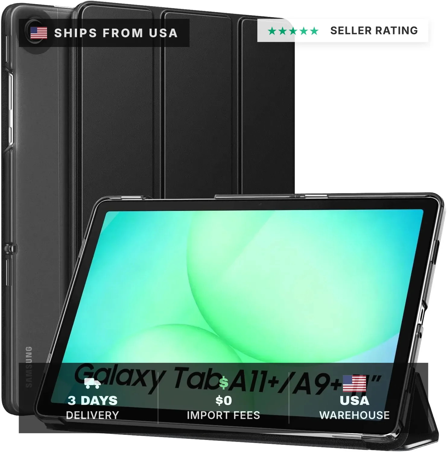 MoKo Slim Case for Samsung Galaxy Tab A11+ Plus/ A9+ Plus 11 Inch, Black
