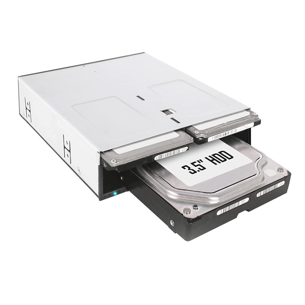 5.25 Inch Hard Drive Enclosure for 1x 3.5 SATA HDD and 2x SSD Toolless Design