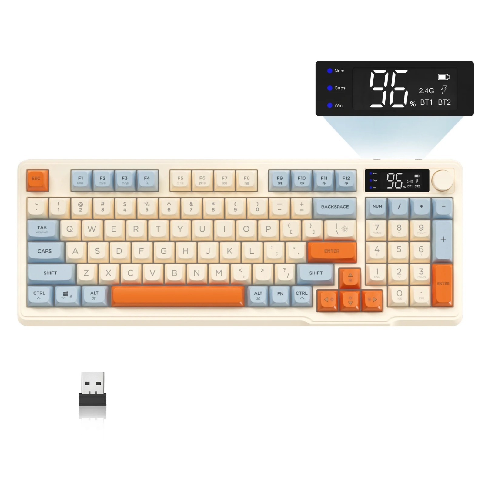 Wireless Gaming Keyboard Bluetooth 2.4G RGB Display Knob Rechargeable