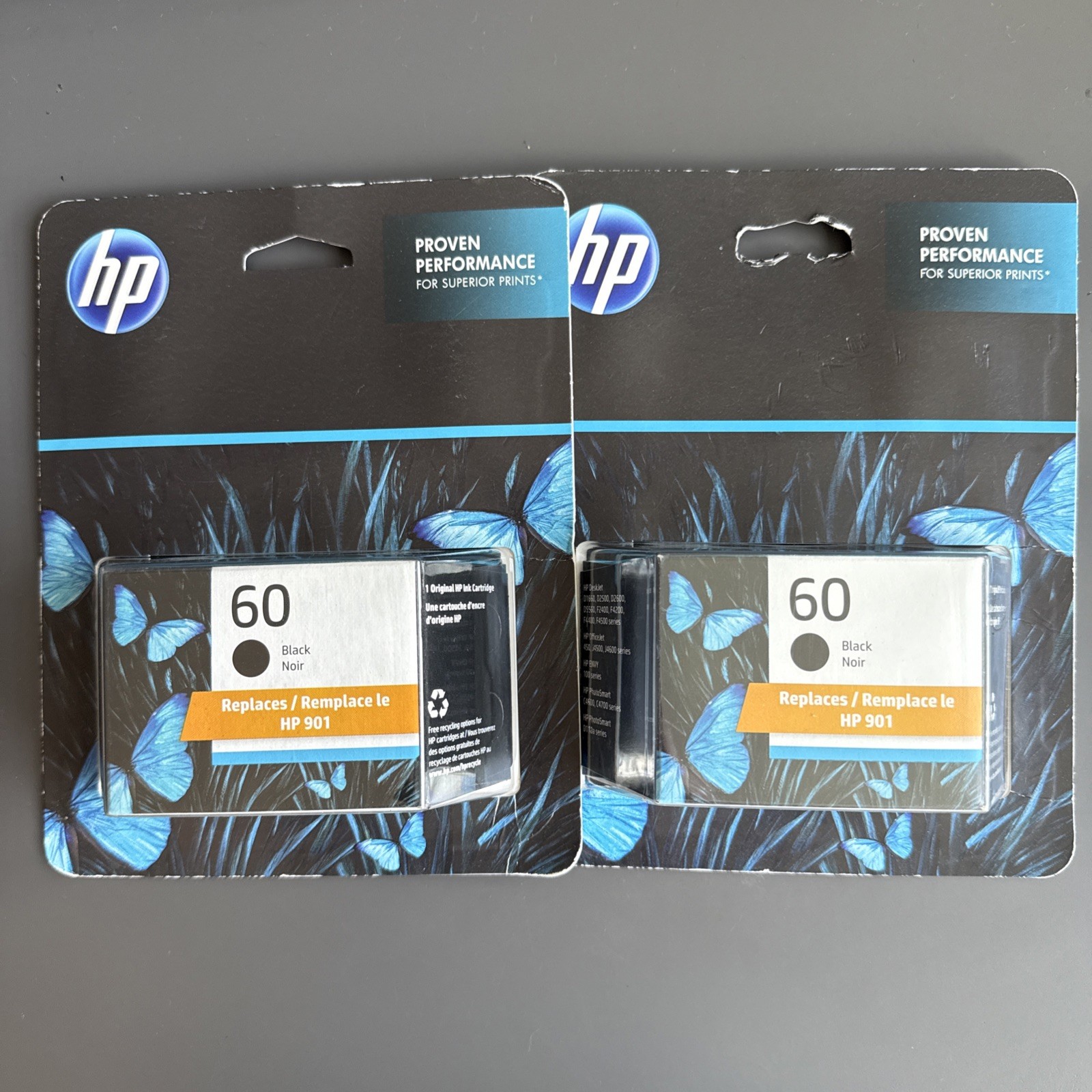 Lot X 2 Genuine HP 60 Black Ink Cartridge NEW SEALED - EXP. 01/2025