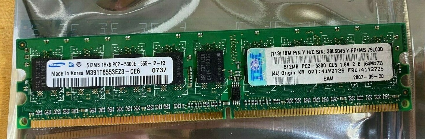 SAMSUNG 512MB 1Rx8 PC2-5300E-555-12-F3 ECC Server Memory Lenovo FRU 41Y2725