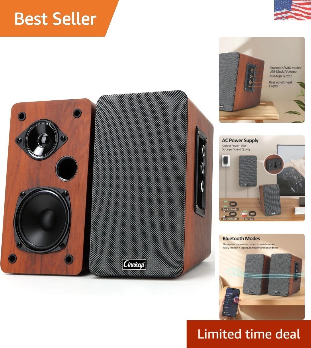 50W Stereo Computer Speakers - Plug & Play with Bluetooth Convenience