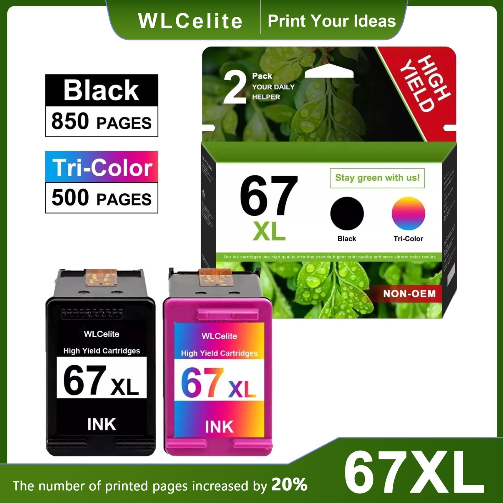 67XL Ink Cartridge 67 XL Replacement for HP 67 Ink ENVY 6000 DeskJet 2300 2330