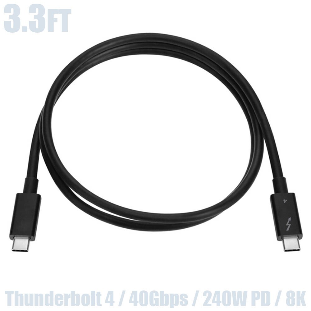 3.3FT USB4 Type-C Thunderbolt 4 Cable 40Gbps 240W PD 8K Dual 4K Intel Cert Black