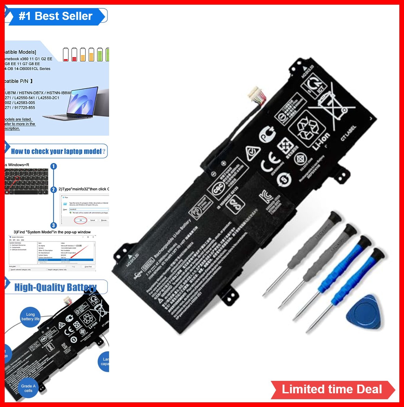 Laptop Battery 7.7V 47.3Wh 6000mAh Li-ion Black Compatible with Chromebook X360