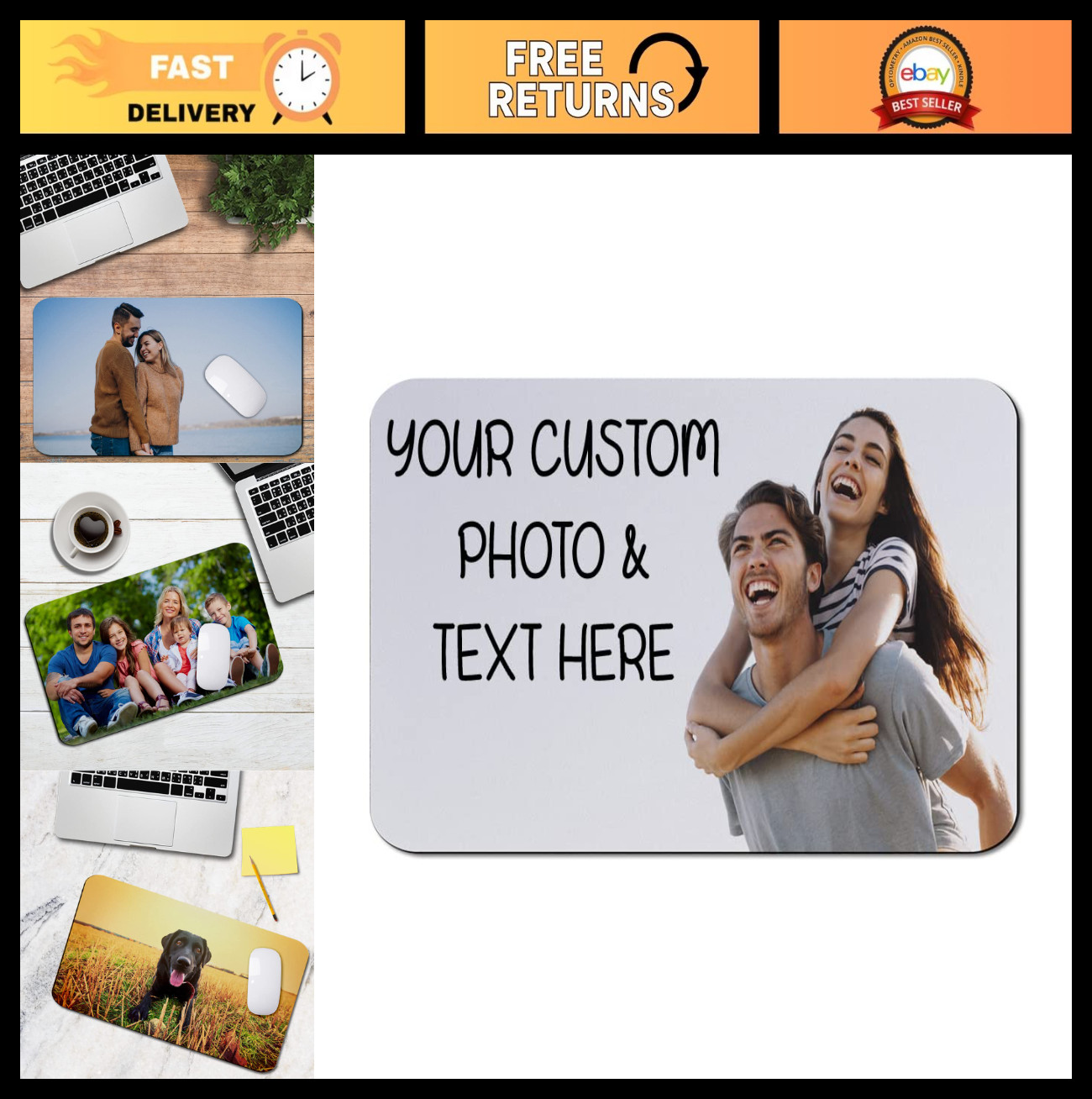 Custom Personalized Mouse Pad - Photo & Text Neoprene Gaming Desk Accessory