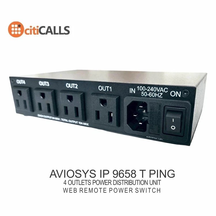 Aviosys IP9658T 4-Port Web Power Switch, Remote Control, Auto-Ping 100-240V