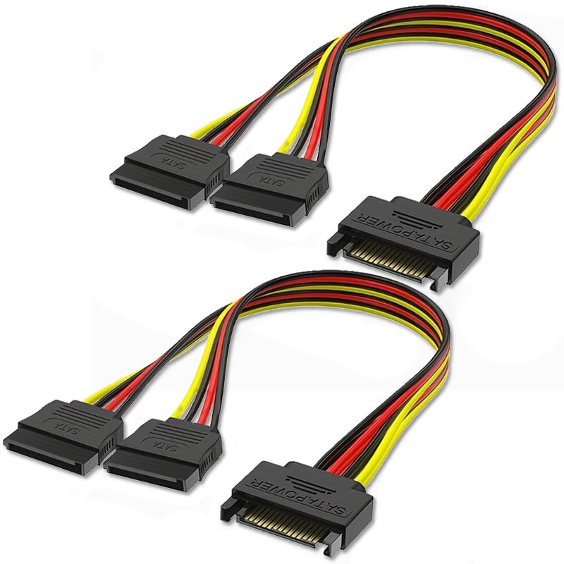 2Pcs 15-Pin SATA Power Y Splitter Cable,to Dual 15-pin Female Y-Splitter Cabl...