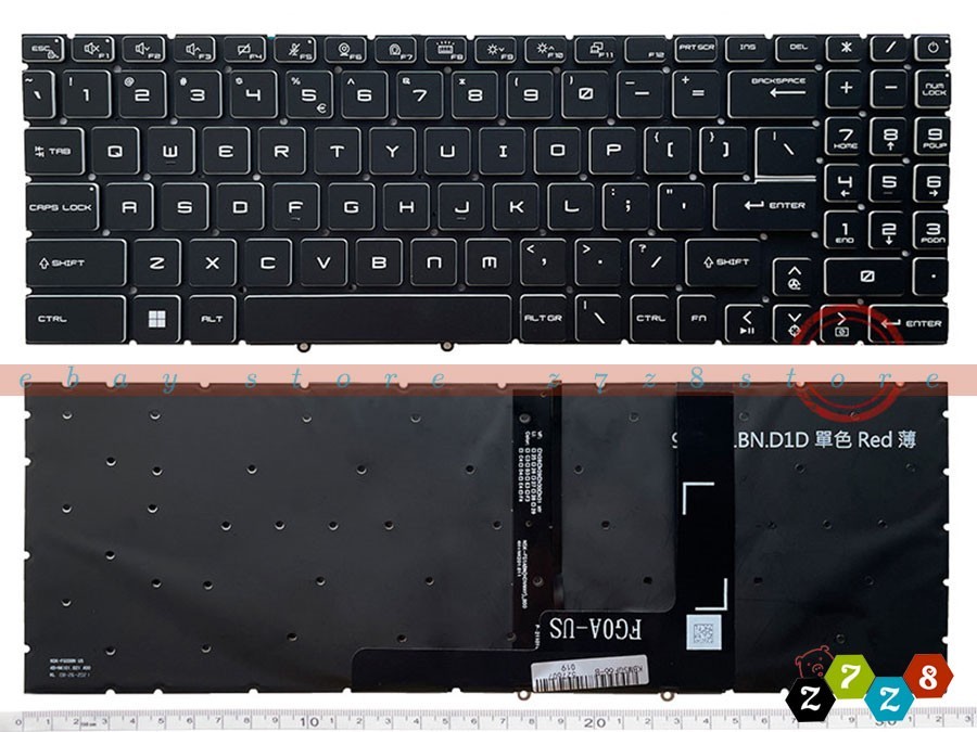 New MSI Katana GF66 11UD MS-1582 1581 GT77 GL66 GS77 Keyboard US White Backlit