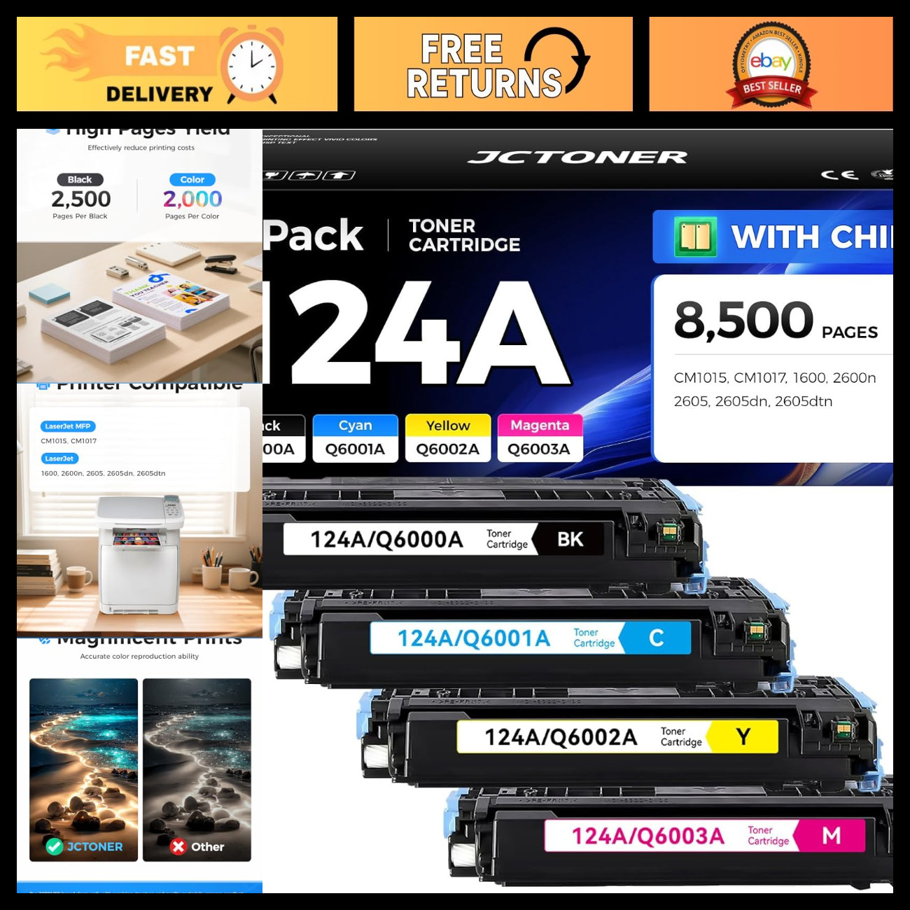High Yield 124A Toner Cartridge Set 4-Pack Compatible for HP Color LaserJet MFP