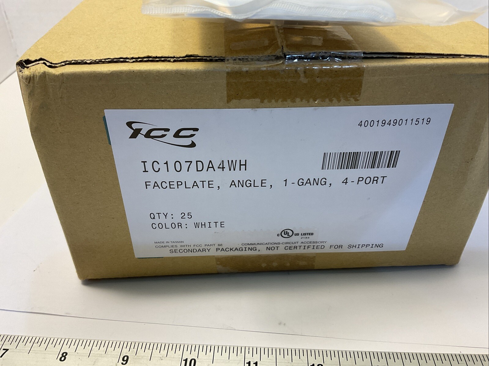 ICC IC107DA4WF Faceplate Angle 1 Gang 4 Port, Box Of 25 Faceplates