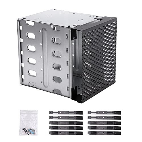 5 Bay 3.5in Hard Drive Cage Rack 5.25in SATA HDD Adapter Bracket Fan Mount