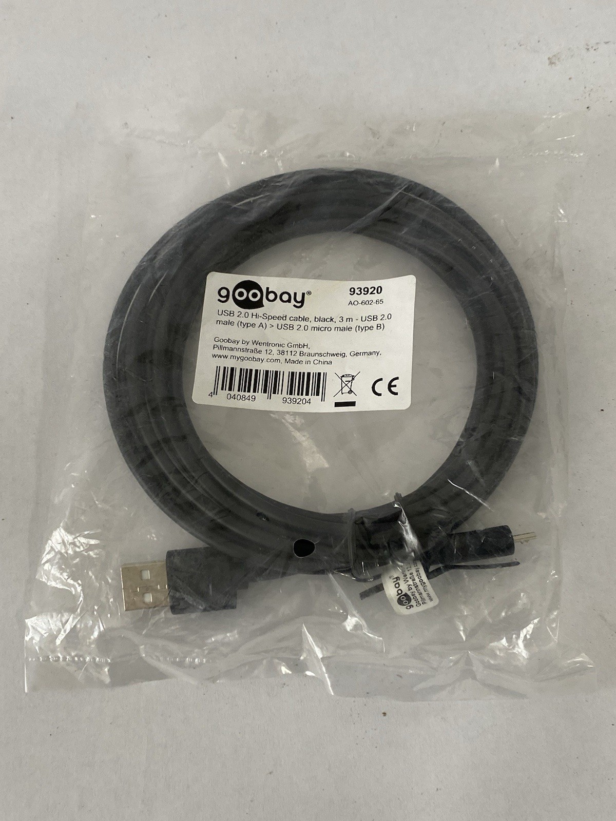 Goobay 93920 USB 2.0 Hi-Speed Cable, Black, 3m Length Connecting Cable A Connect