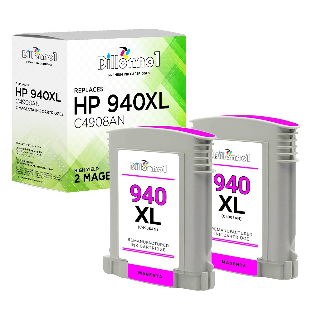 2PK Compatible With HP 940XL Magenta Ink Cartridge C4908A for HP 8000 8500