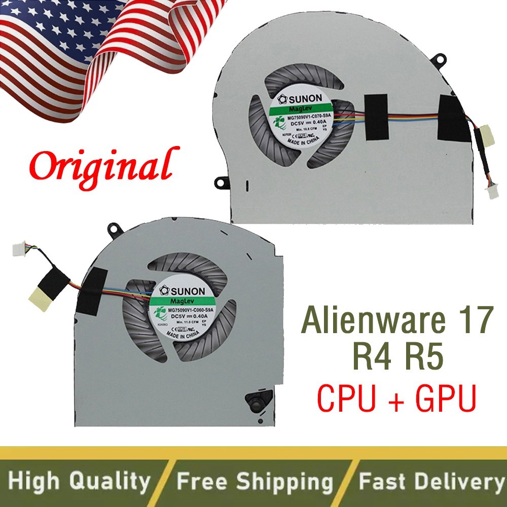 A Pair OEM CPU + GPU Cooling Fan For Dell Alienware 17 R4 R5 P31E ALW17C Laptop