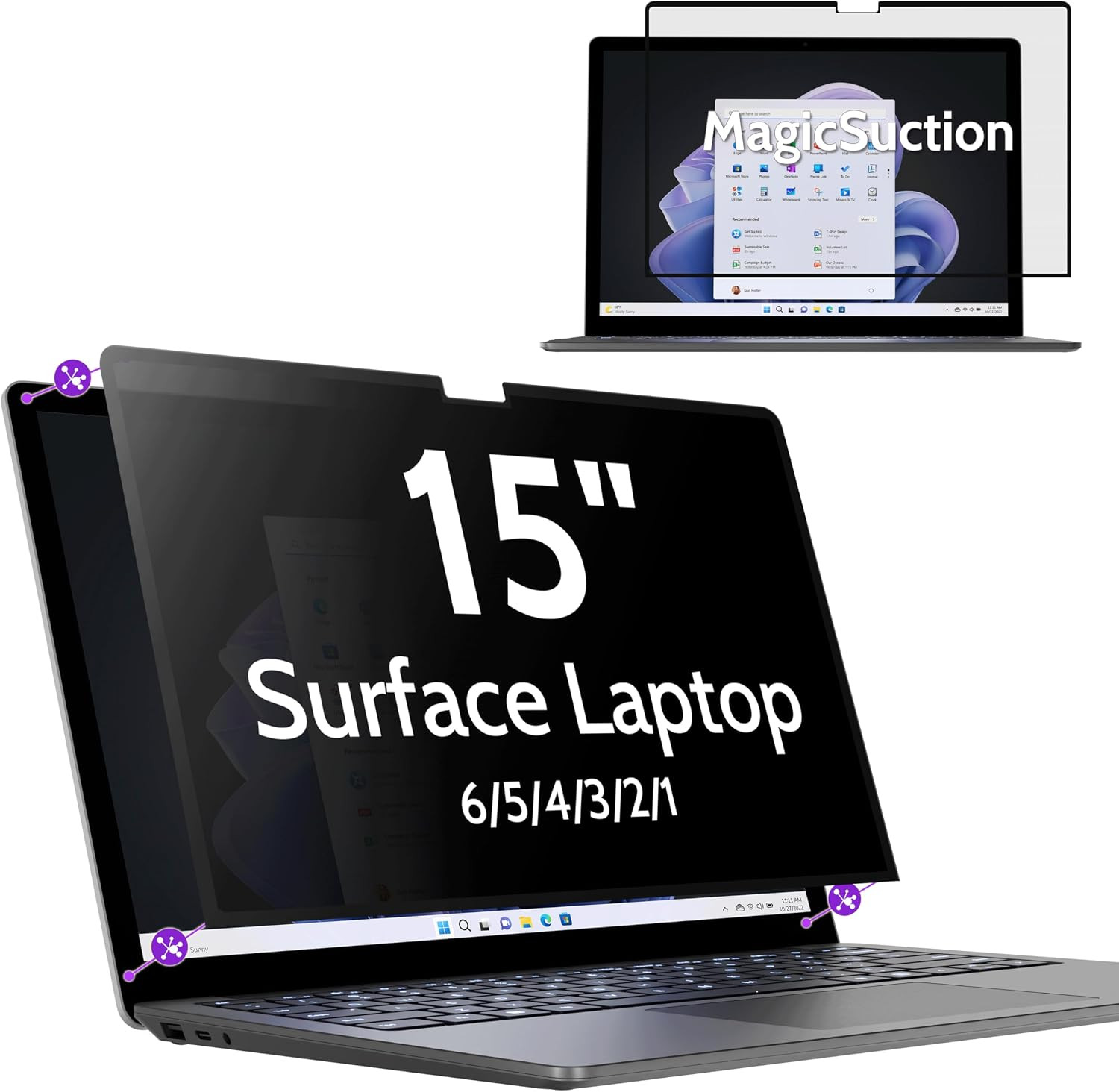 Peslv Privacy Screen for 15 Inch Surface Laptop 6/5/4/3/2/1, Magicsuction™ Remov