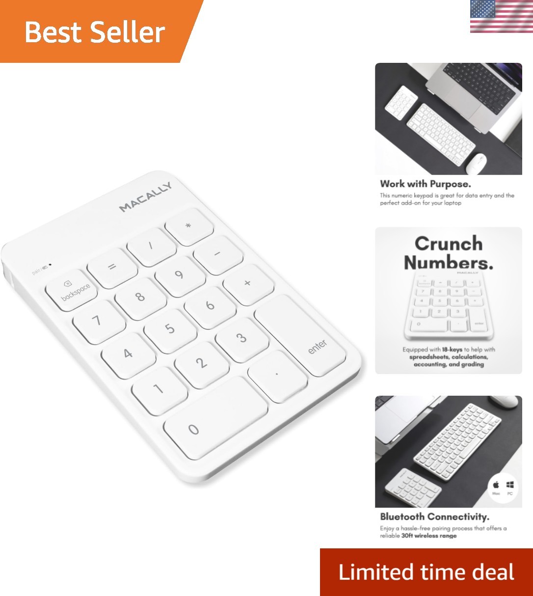 Compact Wireless 18-Key Numeric Keypad for Effortless Data Entry on Any Device