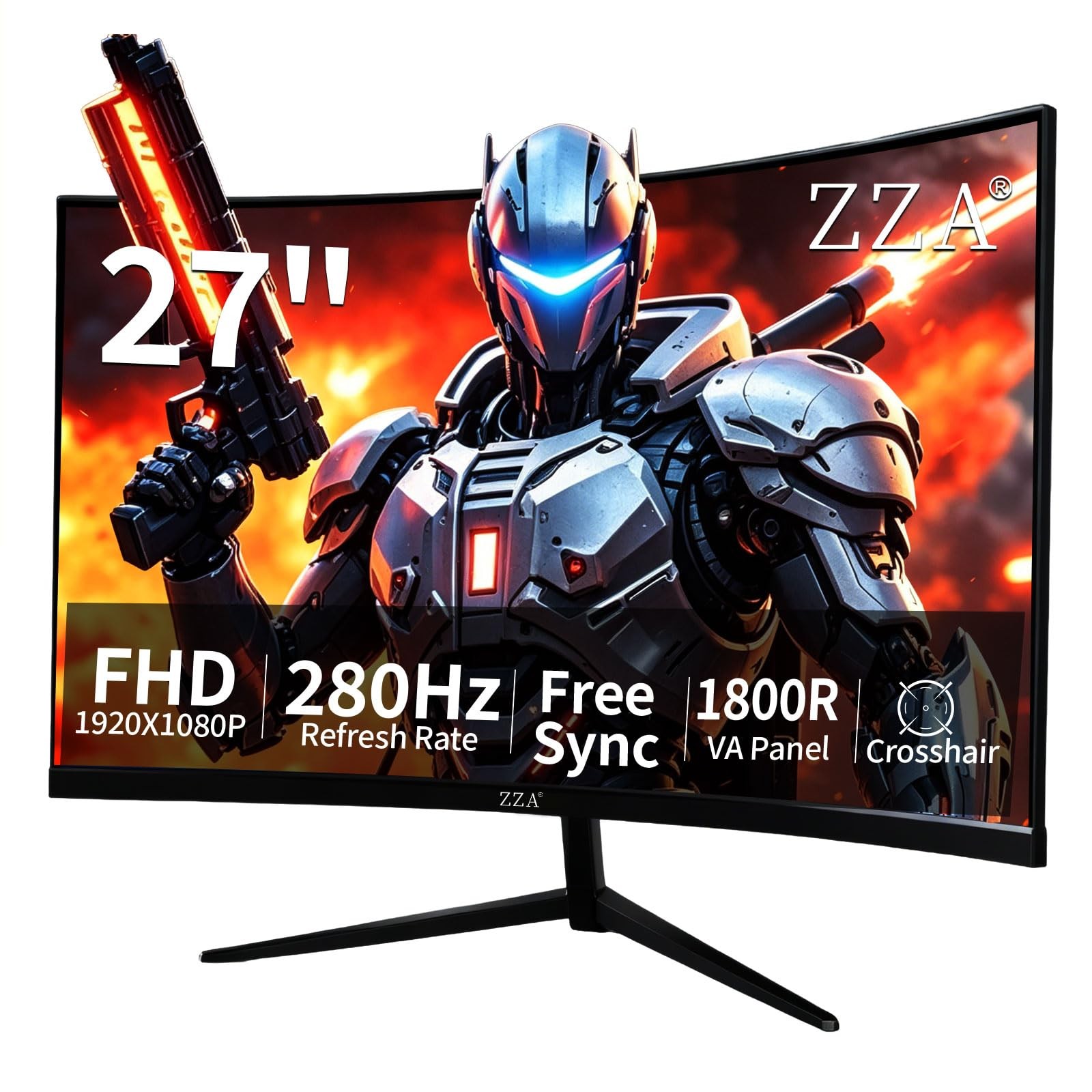 ZZA 27 Inch Curved Gaming Monitor 280Hz, FHD 1080P PC 27 INCH-3, Black
