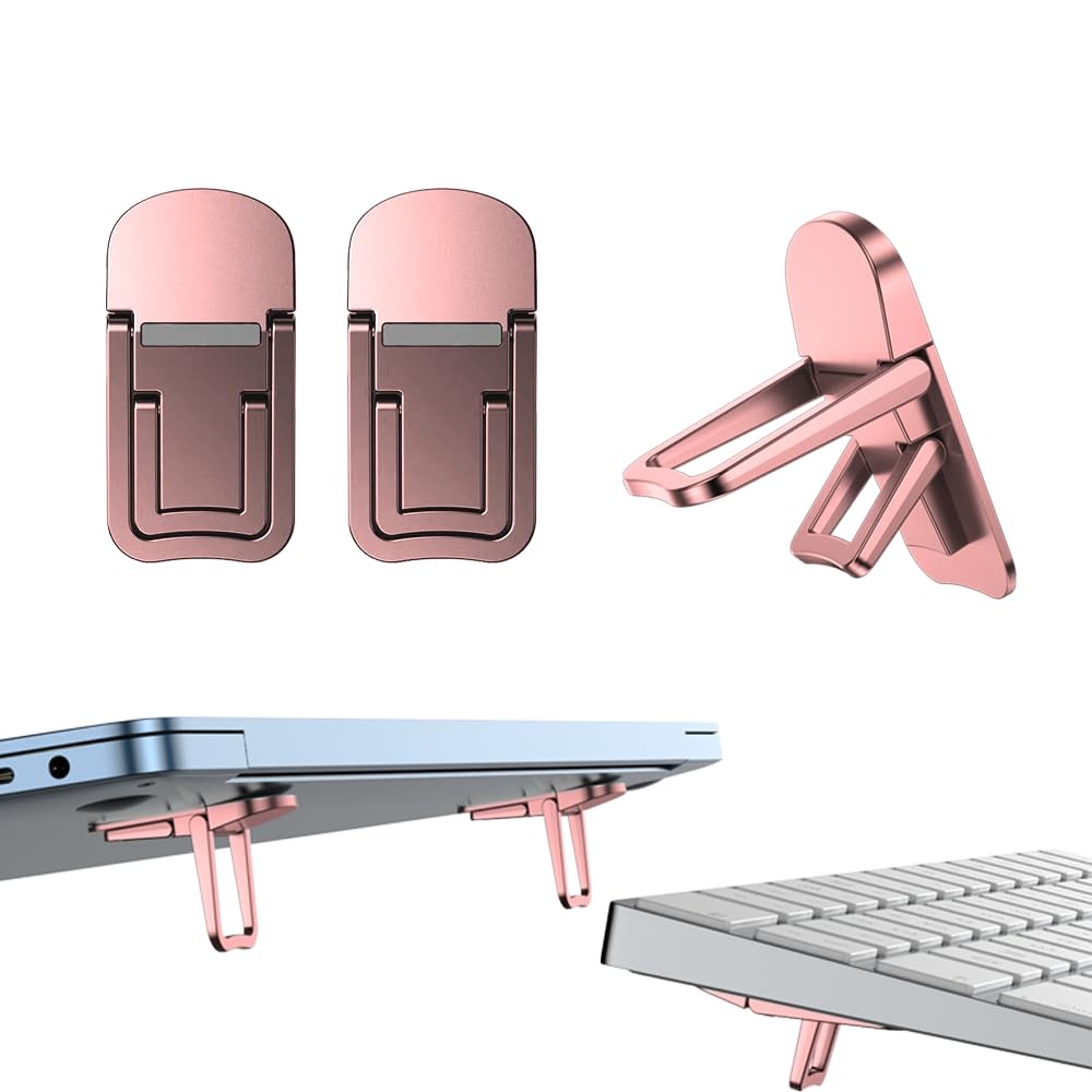 2 PCS Metal Mini Foldable Laptop Stand Keyboard Riser 2 Angles Pink