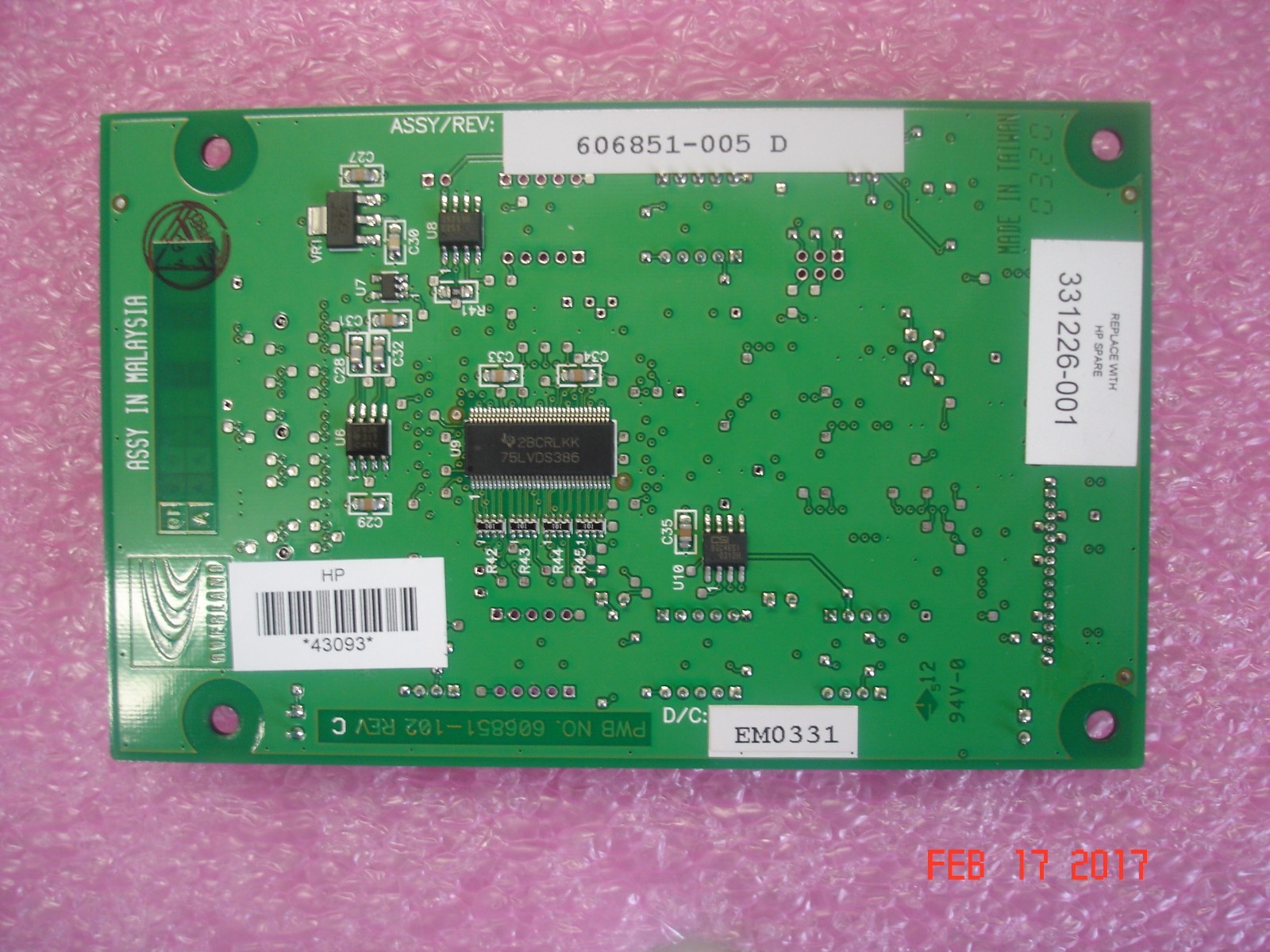 331226-001 HP CONTROL PANEL PCB FOR HP MSL6000 TAPE LIBRARY, REFURBISHED 