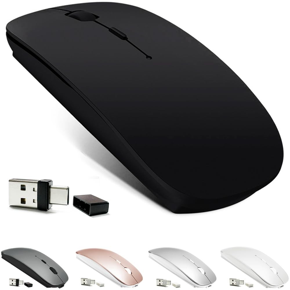 Rechargeable Bluetooth Wireless Mouse for Laptop Tablet Chromebook Black