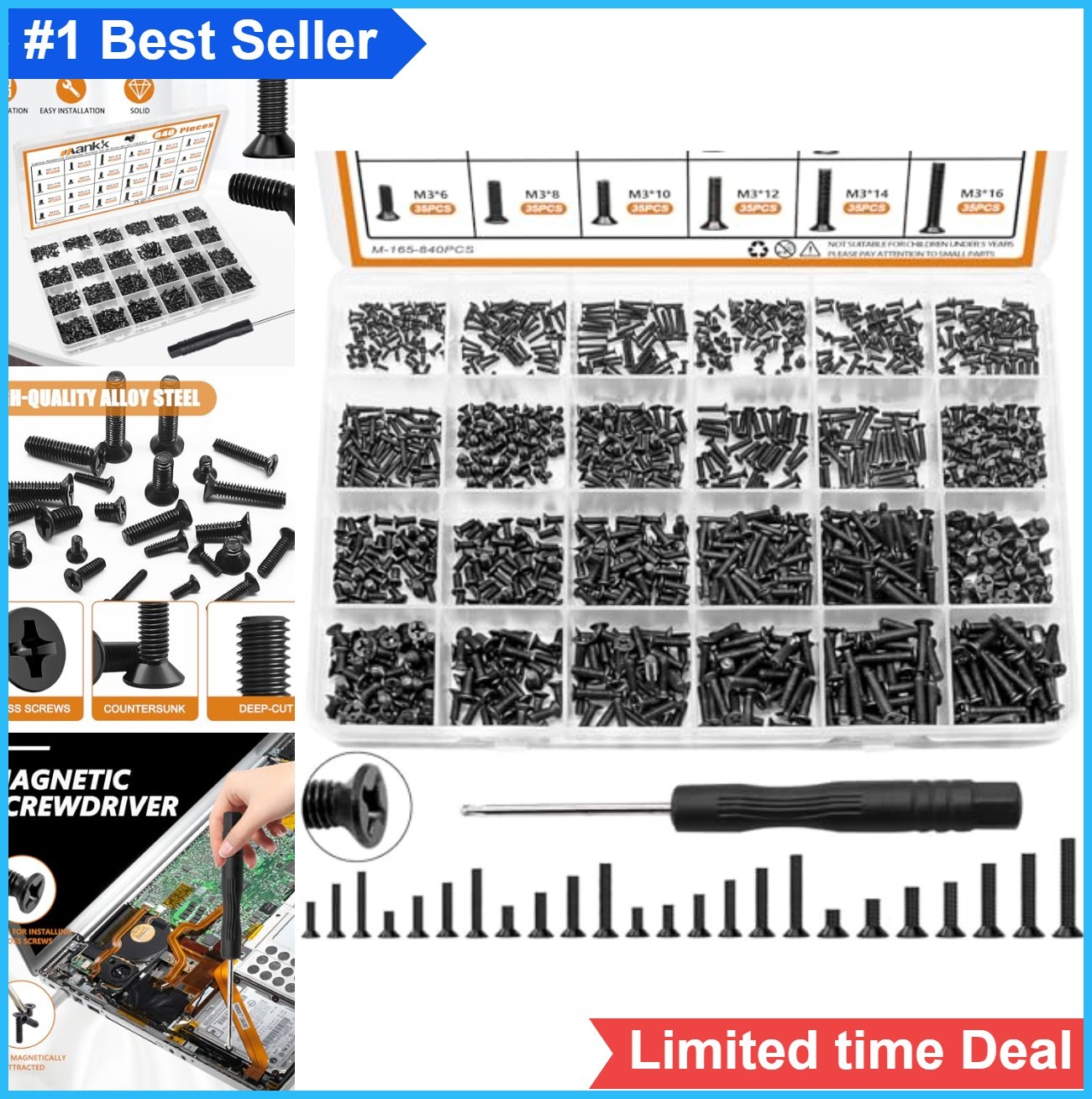 Laptop Screws Kit 840 Pcs 24 Sizes M1.4 M1.7 M2 M2.5 M3 Motherboard SSD Screws