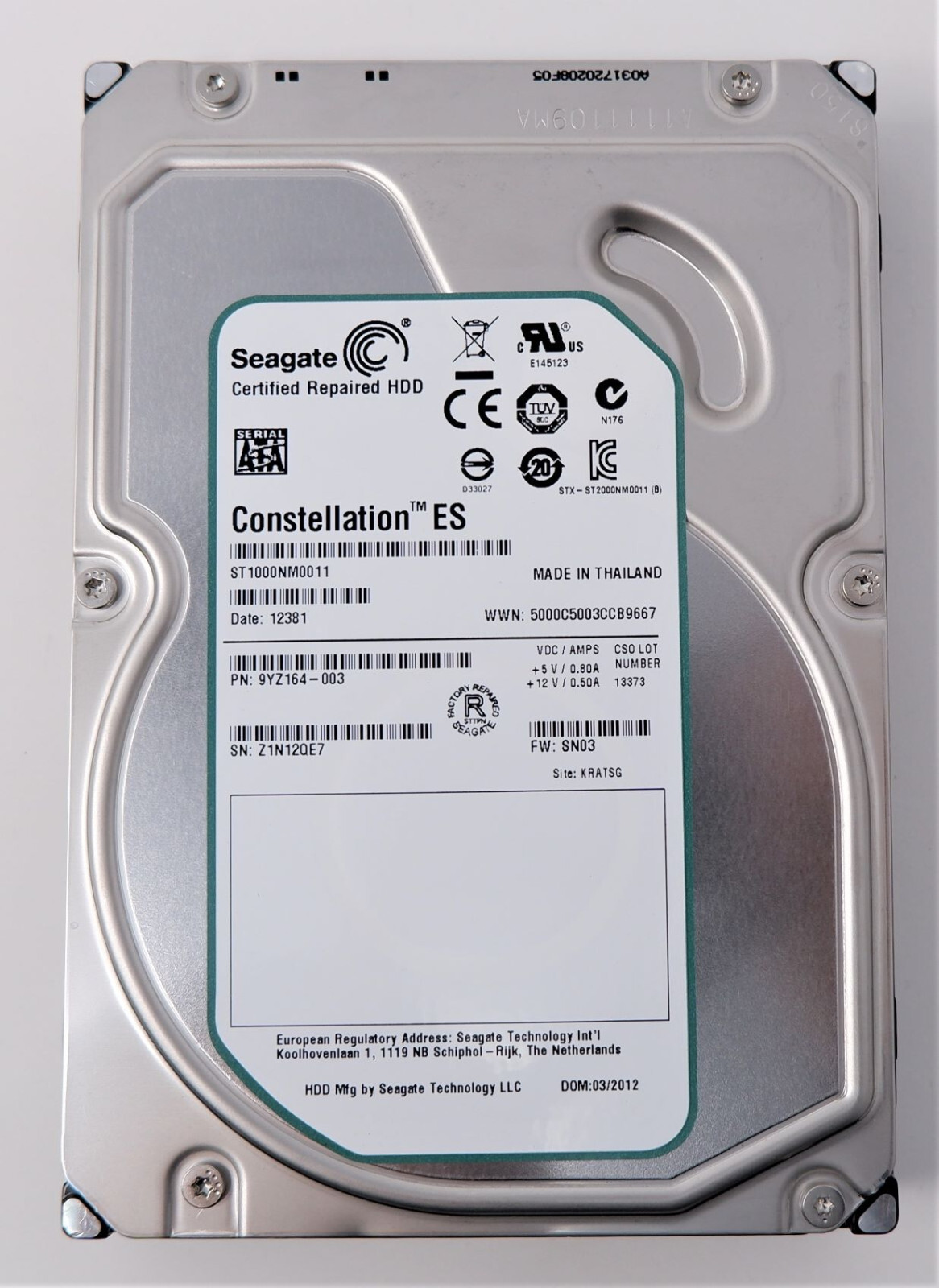 SEAGATE ST1000NM0011 1TB CONSTELLATION ES 7200 RPM SATA-3 3.5" HDD - CERTIFIED