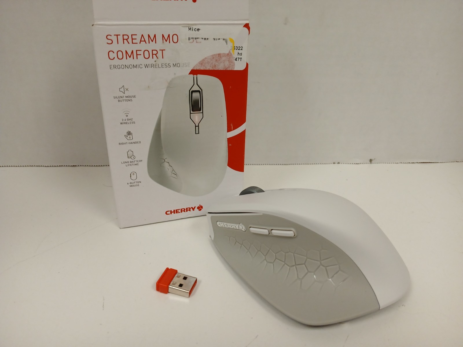 Cherry Stream Mouse Comfort Ergonomic Wireless Mouse, White Right Handed