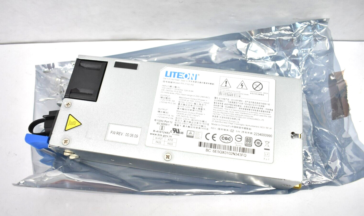 LiteOn Switching Power Supply 1U 80 Plus 1400W PS-2142-5Q Genuine OEM Unit