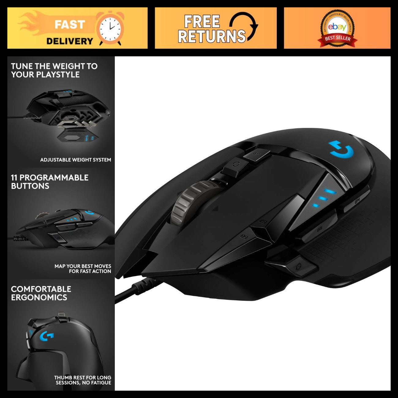 High-Precision Wired Gaming Mouse - Ergonomic Design, RGB Lighting, 16K DPI