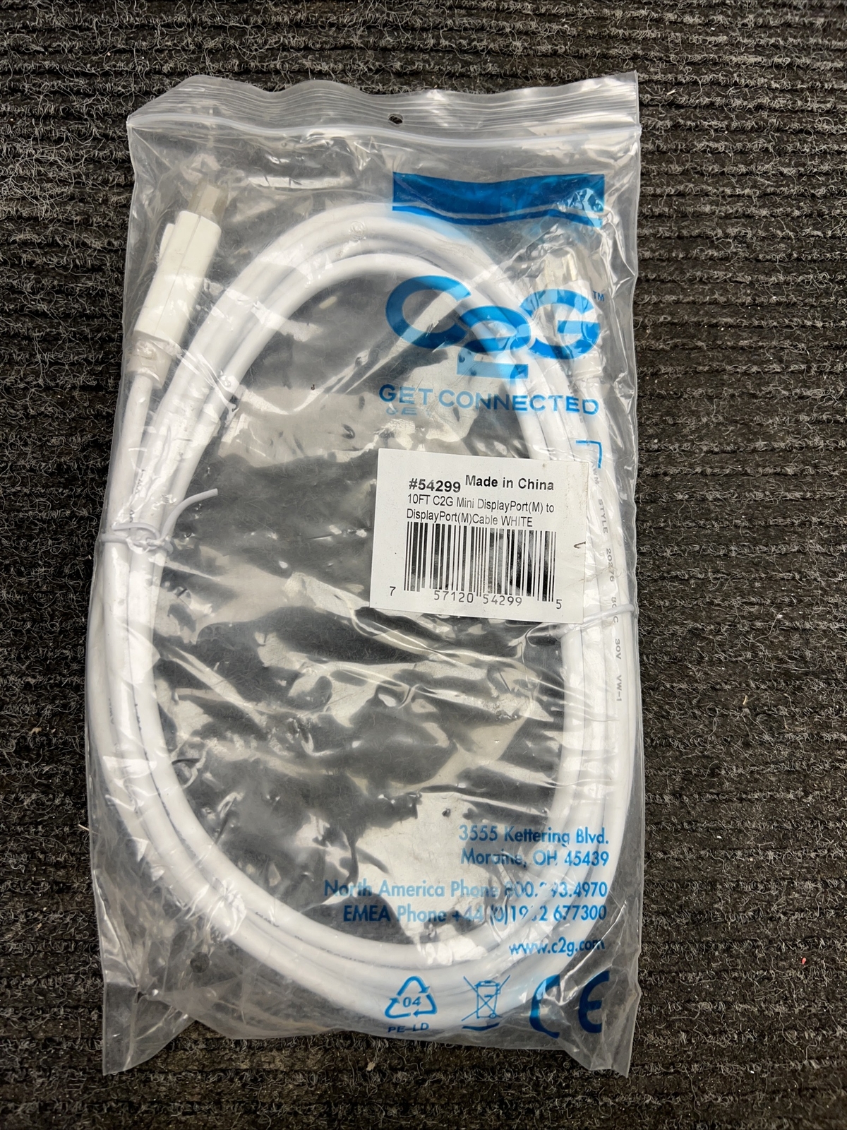 New C2G 10ft Mini-DisplayPort to DisplayPort Cable - White