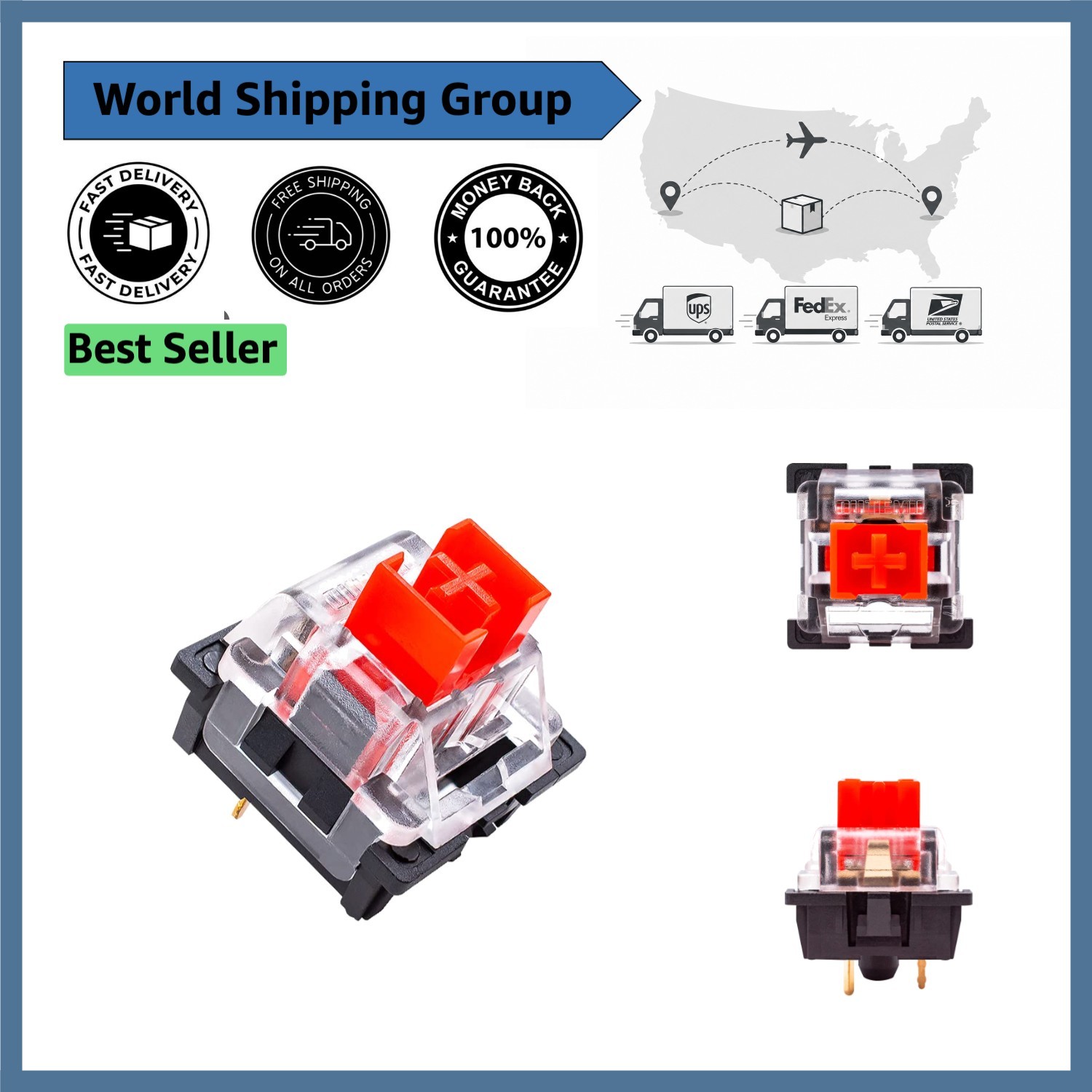 Pack of 32 Cherry MX Equivalent Red Linear Switches - Solder-Free Installation