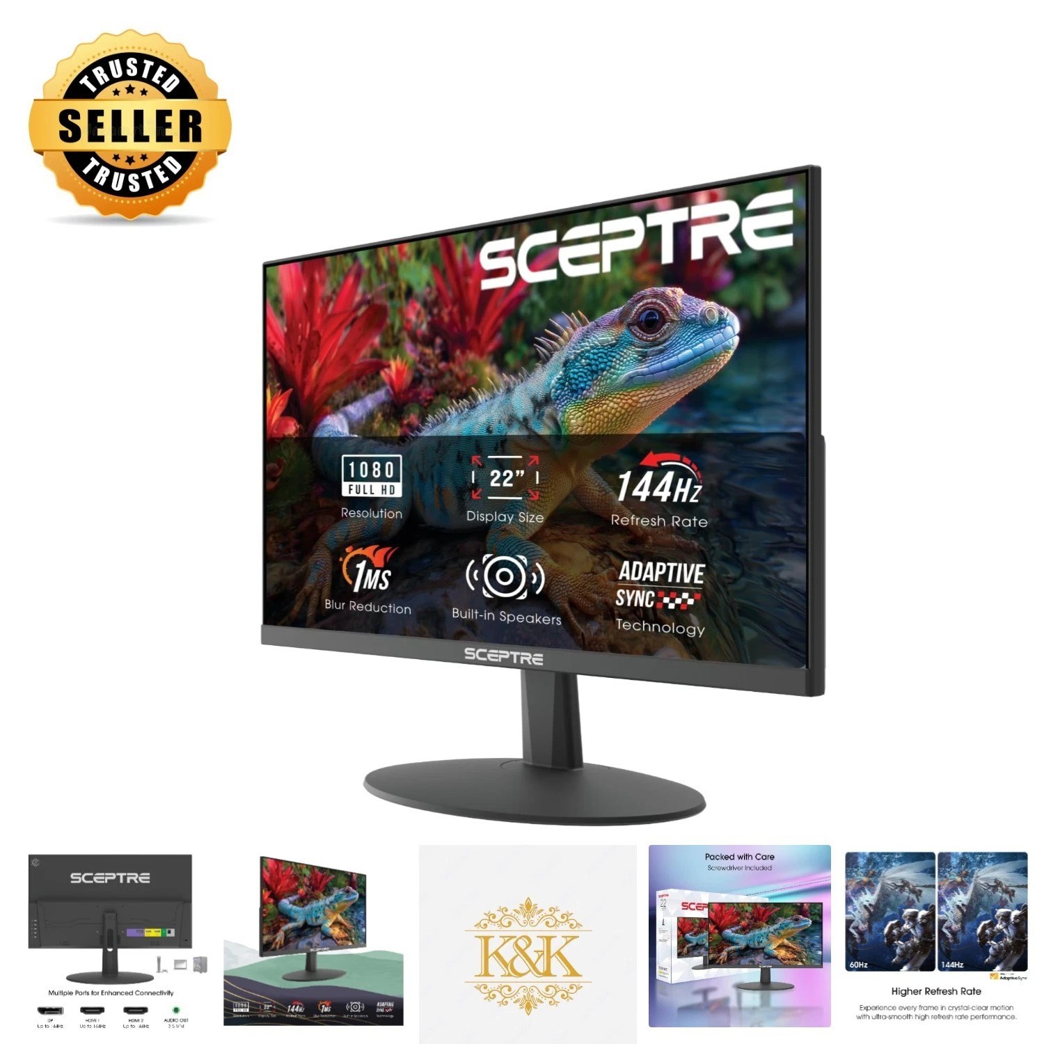 22-Inch FHD Gaming Monitor with 144Hz Refresh, Built-in Speakers, Machine Black