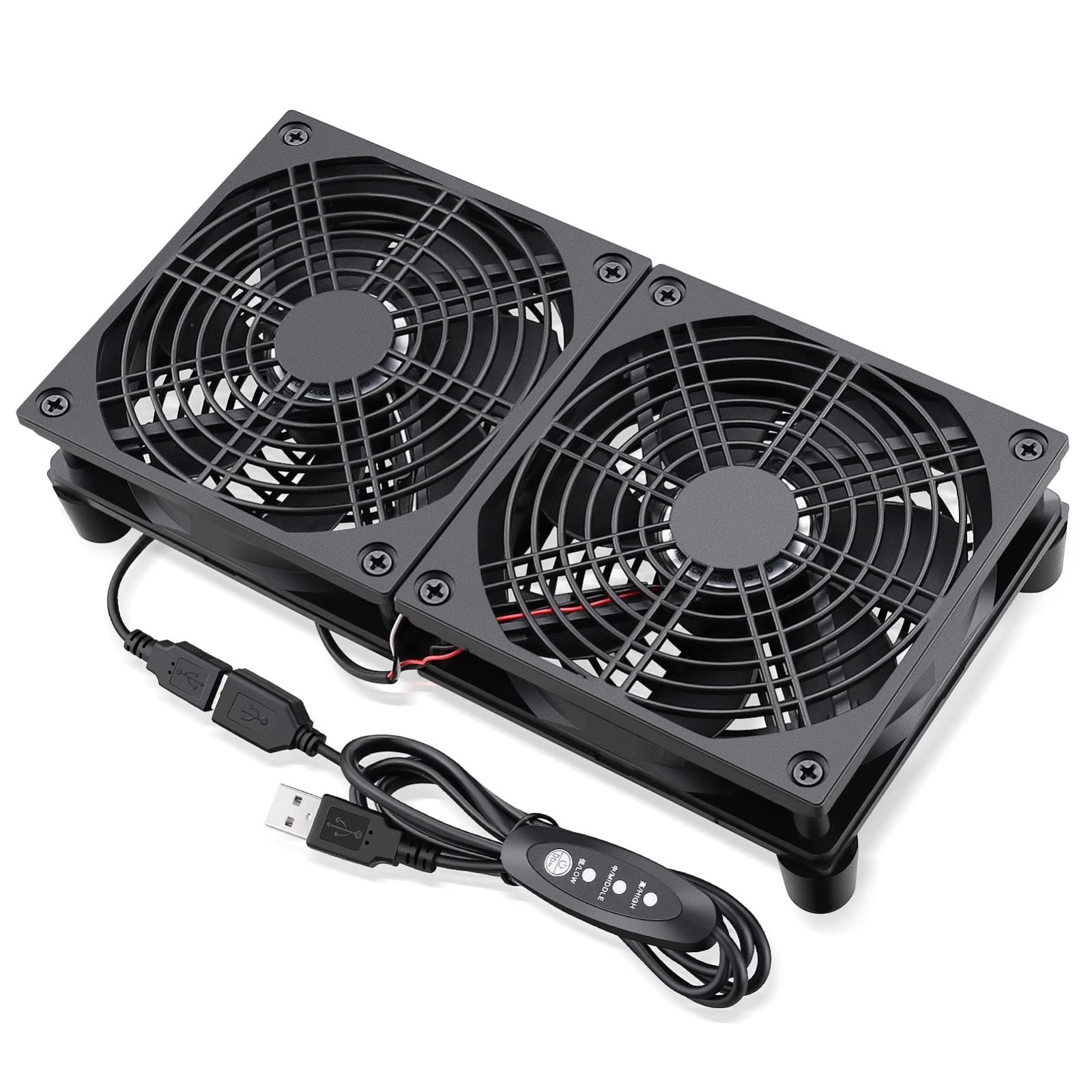 mm USB Router Cooling Fan Pad Dual 120mm 3-Speed 5V Modem DVR Laptop