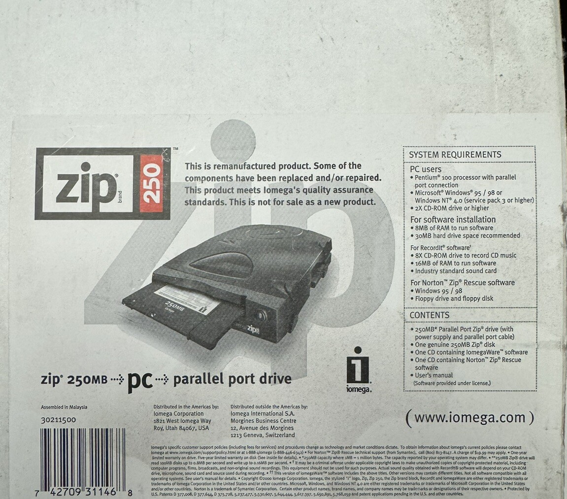 Iomega 250MB External Parallel Port Drive - Blue (10918)